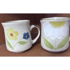 2 Floral Sunnycraft Collection Stoneware Handpainted Coffee Mugs 21100 Korea